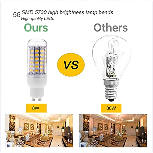 GU10 LED Maíz Bombilla 8W, 56 Leds 800lm, 80W Incandescente Bombilla Equivalentes, ángulo 360, Alto Brillo CRI 82, Sin Parpadeo, no Regulable, AC 220V-240V, Paquete de 5,Warm White