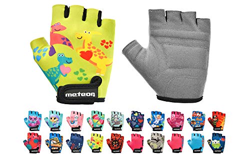 Guantes Bicicleta MTB BMX Ciclismo Montaña Carretera Fitness Gimnasio Bici Escalada Senderismo y Otros Deportes Guantes Deportivos Sin Dedos para Mujer y Hombre (JR XS ~6-6,5cm, Dino)