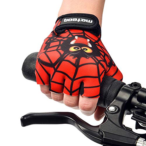 Guantes Bicicleta MTB BMX Ciclismo Montaña Carretera Fitness Gimnasio Bici Escalada Senderismo y Otros Deportes Guantes Deportivos Sin Dedos para Mujer y Hombre (JR S ~ 6,5-7cm, Spider)