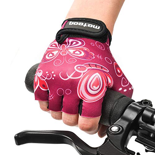 Guantes Bicicleta MTB BMX Ciclismo Montaña Carretera Fitness Gimnasio Bici Escalada Senderismo y Otros Deportes Guantes Deportivos Sin Dedos para Mujer y Hombre (JR XS ~6-6,5cm, Pink Butterflies)