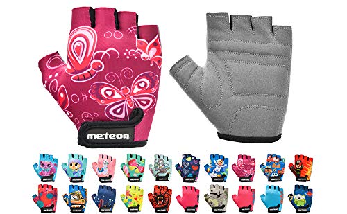 Guantes Bicicleta MTB BMX Ciclismo Montaña Carretera Fitness Gimnasio Bici Escalada Senderismo y Otros Deportes Guantes Deportivos Sin Dedos para Mujer y Hombre (JR XS ~6-6,5cm, Pink Butterflies)