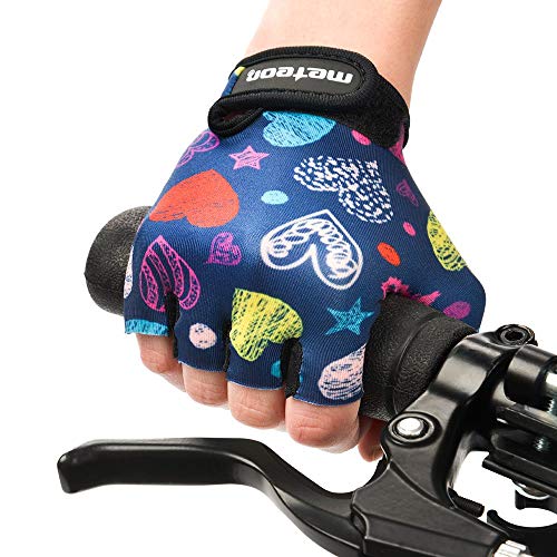 Guantes Bicicleta MTB BMX Ciclismo Montaña Carretera Fitness Gimnasio Bici Escalada Senderismo y Otros Deportes Guantes Deportivos Sin Dedos para Mujer y Hombre (JR XS ~6-6,5cm, Hearts)