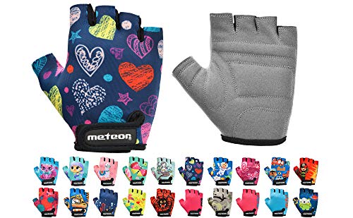 Guantes Bicicleta MTB BMX Ciclismo Montaña Carretera Fitness Gimnasio Bici Escalada Senderismo y Otros Deportes Guantes Deportivos Sin Dedos para Mujer y Hombre (JR XS ~6-6,5cm, Hearts)