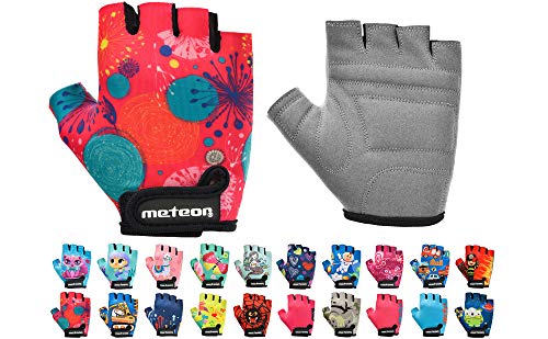 Guantes Bicicleta MTB BMX Ciclismo Montaña Carretera Fitness Gimnasio Bici Escalada Senderismo y Otros Deportes Guantes Deportivos Sin Dedos para Mujer y Hombre (JR S ~ 6,5-7cm, Pink Abstract)