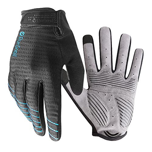 Guantes Ciclismo Pantalla Táctil Hombre Mujeres, Verano Cómodo Respirable Guantes Antideslizantes para MTB Ciclistas de Bicicleta - Azul y Negro M