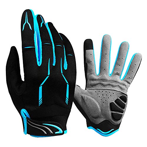 Guantes de bicicleta de deportes al aire libre guantes de bicicleta de montaña de carretera guantes de dedo completo guantes de dedo largo SBR absorción de impactos hombres y mujeres azul medio