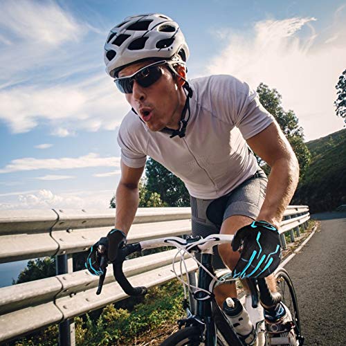Guantes de bicicleta de deportes al aire libre guantes de bicicleta de montaña de carretera guantes de dedo completo guantes de dedo largo SBR absorción de impactos hombres y mujeres azul medio