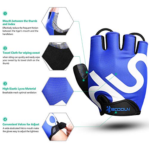 Guantes de Bicicleta Medio Dedo Negro SBR Acolchado Absorción de Impactos Adecuado para Todos Los Deportes Azul S by KONVINIT