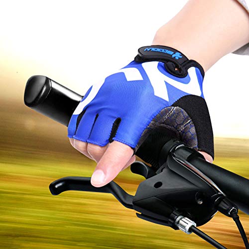 Guantes de Bicicleta Medio Dedo Negro SBR Acolchado Absorción de Impactos Adecuado para Todos Los Deportes Azul S by KONVINIT