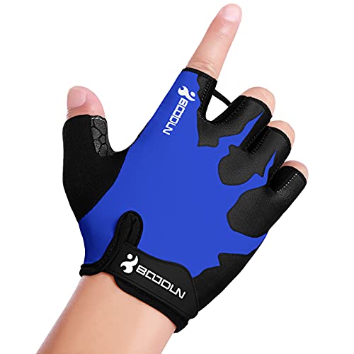 Guantes de Bicicleta Medio Dedo SBR Acolchado Absorción de Impactos Adecuado para Todos Los Deportes Azul M