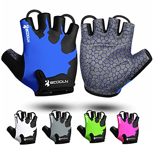 Guantes de Bicicleta Medio Dedo SBR Acolchado Absorción de Impactos Adecuado para Todos Los Deportes Azul M