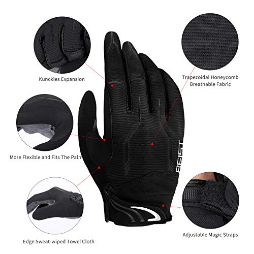 Guantes de bicicleta para exteriores Guantes de bicicleta de montaña para carretera Guantes de dedo completo Guantes de dedo largo SBR, absorción de impactos, hombres y mujeres, negro, mediano