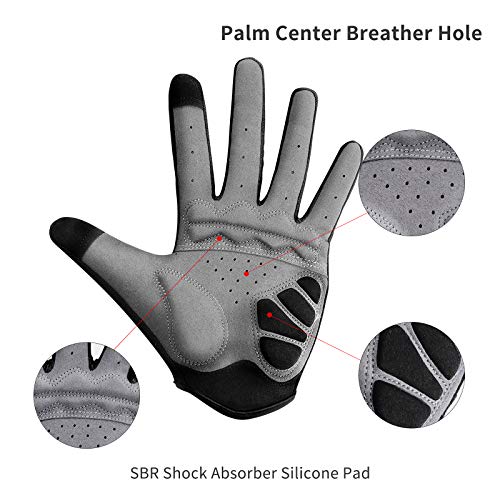 Guantes de bicicleta para exteriores Guantes de bicicleta de montaña para carretera Guantes de dedo completo Guantes de dedo largo SBR, absorción de impactos, hombres y mujeres, negro, mediano