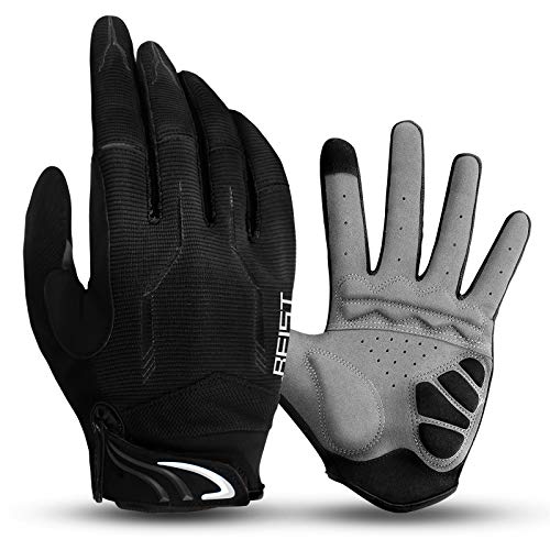 Guantes de bicicleta para exteriores Guantes de bicicleta de montaña para carretera Guantes de dedo completo Guantes de dedo largo SBR, absorción de impactos, hombres y mujeres, negro, mediano