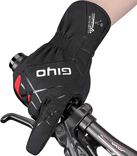 Guantes de ciclismo con almohadilla de gel a prueba de golpes Guantes cálidos de dedos completos para bicicleta de carretera MTB, guantes a prueba de viento y transpirables(negro rojo, M)