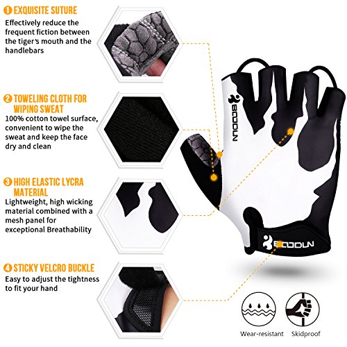 Guantes de Ciclismo de Bicicleta Guantes de Bicicleta de Carretera de Medio-Dedo para Hombres Mujeres Acolchado Antideslizante Transpirable (Blanco, L)