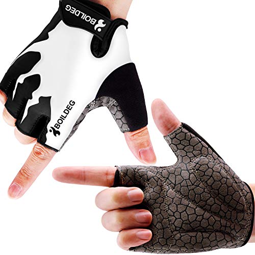 Guantes de Ciclismo de Bicicleta Guantes de Bicicleta de Carretera de Medio-Dedo para Hombres Mujeres Acolchado Antideslizante Transpirable (Blanco, L)