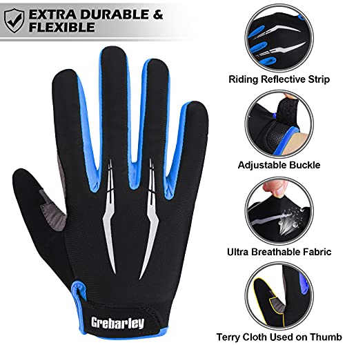 Guantes de Ciclismo Grebarley Guantes de Bicicleta de montaña Guantes de Pantalla táctil con Guantes de Bicicleta Acolchados Que absorben los Golpes para Hombres y Mujeres (Azul, L)