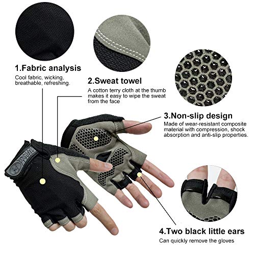 Guantes de Ciclismo MTB Guantes de Bici de Carretera de Medio Dedo, Guantes Deportivos para Gimnasio Moto Entrenamiento, Antideslizantes Guantes Transpirables Verano para Hombre y Mujer, Negro-L