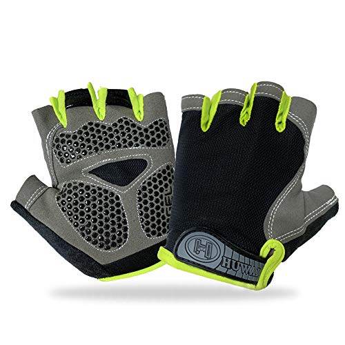 Guantes de Ciclismo MTB Guantes de Bici de Carretera de Medio Dedo, Guantes Deportivos para Gimnasio Moto Entrenamiento, Antideslizantes Guantes Verano para Hombre y Mujer(2# Negro y verde-XL)