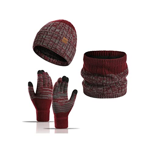 Guantes de invierno Sombrero Bufanda Y Guante Sistema De Guante Sombreros De Invierno 3 Piezas Cuello Cálculo Y Guantes De Pantalla Táctil For Mujeres Guantes moto ( Color : Red2 , tamaño : One size )