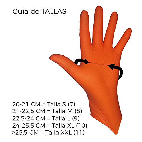 GUANTES de NITRILO DIAMANTADO naranjas - Los guantes de nitrilo MÁS RESISTENTES del mercado - SIN LÁTEX - REUTILIZABLES (L)