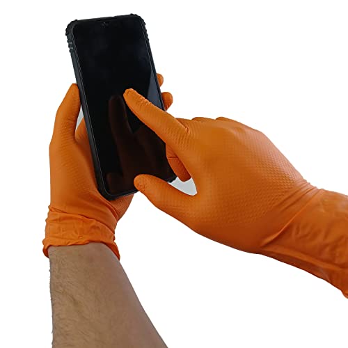 GUANTES de NITRILO DIAMANTADO naranjas - Los guantes de nitrilo MÁS RESISTENTES del mercado - SIN LÁTEX - REUTILIZABLES (L)