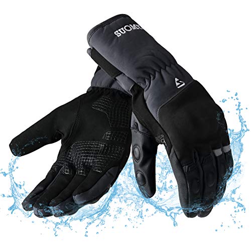 Guantes Moto Invierno Impermeables Resistentes al Viento, Pantalla Táctil Larga Manga Cálidos Guantes para Scooter, Ciclomotor, Moto Cross, Bicicleta, Deportes al Aire Libre - M Gris