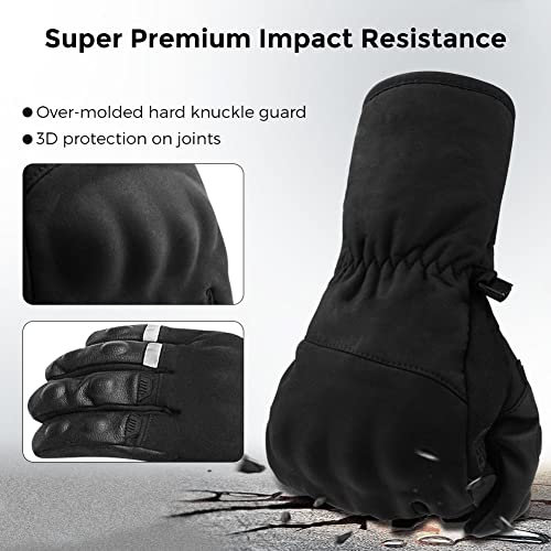 Guantes Moto Invierno Impermeables Resistentes al Viento, Pantalla Táctil Larga Manga Cálidos Guantes para Scooter, Ciclomotor, Moto Cross, Bicicleta, Deportes al Aire Libre - L