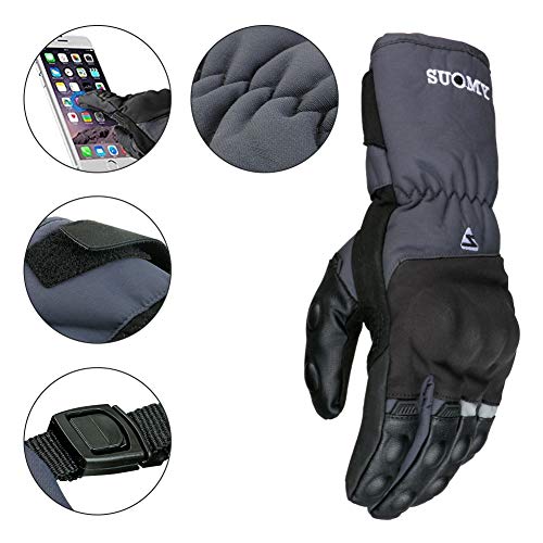 Guantes Moto Invierno Impermeables Resistentes al Viento, Pantalla Táctil Larga Manga Cálidos Guantes para Scooter, Ciclomotor, Moto Cross, Bicicleta, Deportes al Aire Libre - L