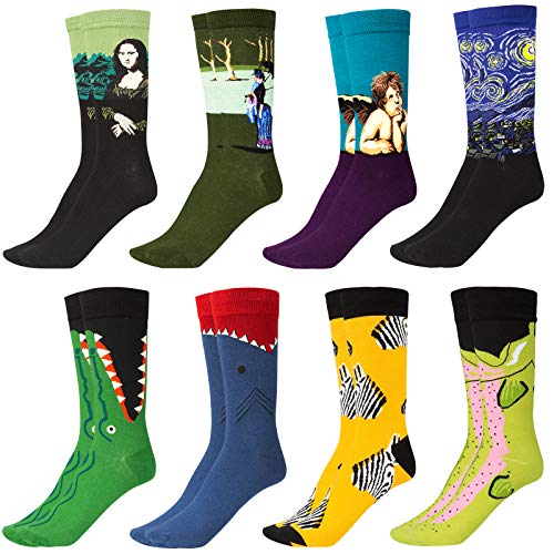 GuKKK Calcetines Estampados, 8 Pares Calcetines Hombres Mujer Divertidos, Calcetines Algodon Estampados Impresos de Pintura de Arte, Ocasionales Calcetines Divertidos, Calcetines de Colores (8-2)