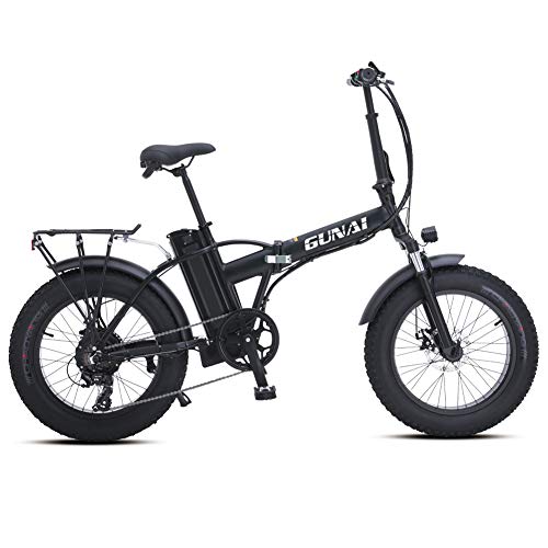 GUNAI Bicicleta eléctrica 20 Pulgadas Freno de Disco Bicicleta de montaña Plegable con batería de Litio de 48V 15AH (Negro)