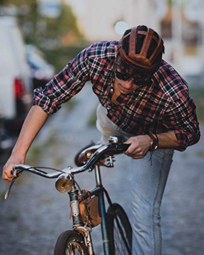 Gusti Leder Studio Jeannie L. Casco para Bicicleta de Cuero Genuino Diseño Retro Vintage 60-61 cm Piel de Búfalo Protección Escursión en Bicicleta Marrón 2G32-60-20-2