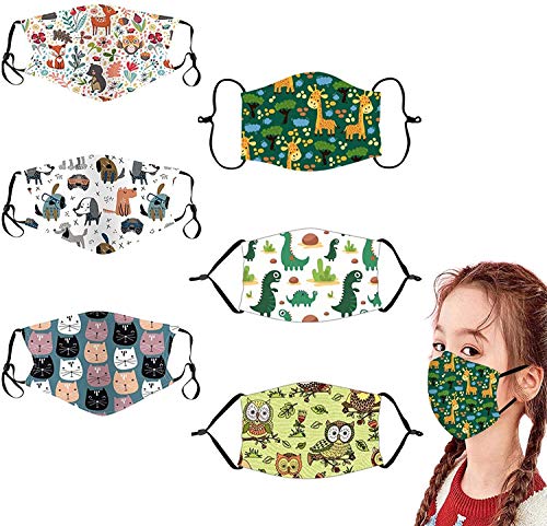 GXZOCK 6 piezas Reutilizables Niños Infantiles Cara Lavables Algodón facial Unisex para Interiores y Exteriores (Cartoon)