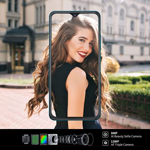 Hafury Smartphone Libre Barato y Bueno, Móvil Libre 4G Inteligente Android 10 Cámara Triple 5.5 Pulgadas Dual Sim 3100mAh, Tres Ranuras Desbloqueo Facial Memoria Expandible(hasta 128 GB), Verde