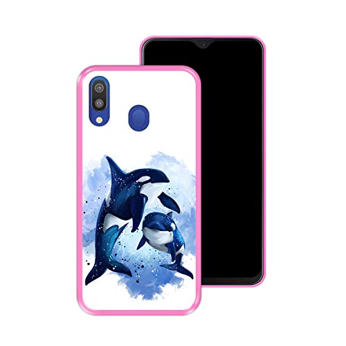 Hapdey Funda Rosa para [ Samsung Galaxy M20 ] diseño [ Fauna, Ballenas ] Carcasa Silicona Flexible TPU