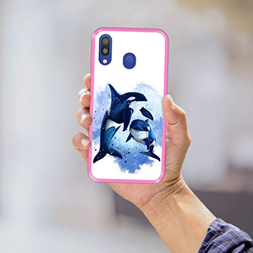 Hapdey Funda Rosa para [ Samsung Galaxy M20 ] diseño [ Fauna, Ballenas ] Carcasa Silicona Flexible TPU