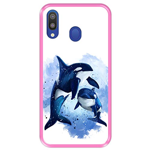 Hapdey Funda Rosa para [ Samsung Galaxy M20 ] diseño [ Fauna, Ballenas ] Carcasa Silicona Flexible TPU