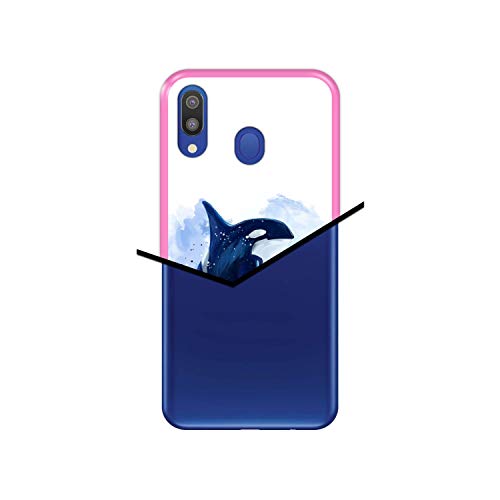 Hapdey Funda Rosa para [ Samsung Galaxy M20 ] diseño [ Fauna, Ballenas ] Carcasa Silicona Flexible TPU