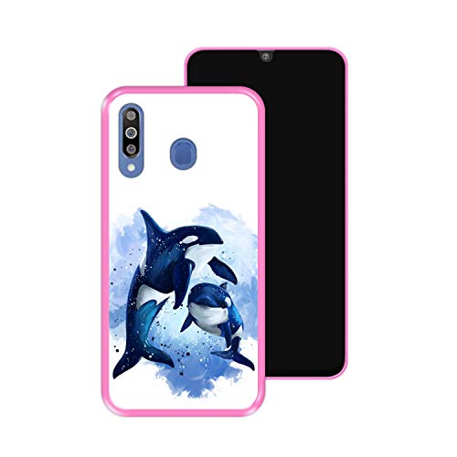 Hapdey Funda Rosa para [ Samsung Galaxy M30 ] diseño [ Fauna, Ballenas ] Carcasa Silicona Flexible TPU