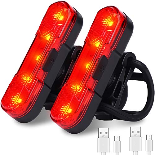 HASAGEI Luz trasera para bicicleta (2 unidades), recargable por USB, impermeable, con 4 opciones de modo de luz para ciclismo de seguridad