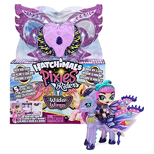 Hatchimals 6059691 Riders, Wilder Rhythm Rachel Pixie y Tigrette Glider con 16 Accesorios de ala