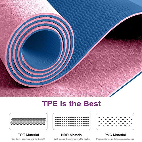 Hatonky Esterilla Yoga Antideslizante Alfombrilla de Yoga TPE Esterilla Pilates Esterilla Deporte- con Correa de Hombro y Bolsa 183cm x 61cm x 0.6cm (Rosa)