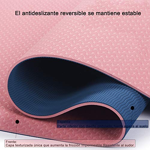 Hatonky Esterilla Yoga Antideslizante Alfombrilla de Yoga TPE Esterilla Pilates Esterilla Deporte- con Correa de Hombro y Bolsa 183cm x 61cm x 0.6cm (Rosa)