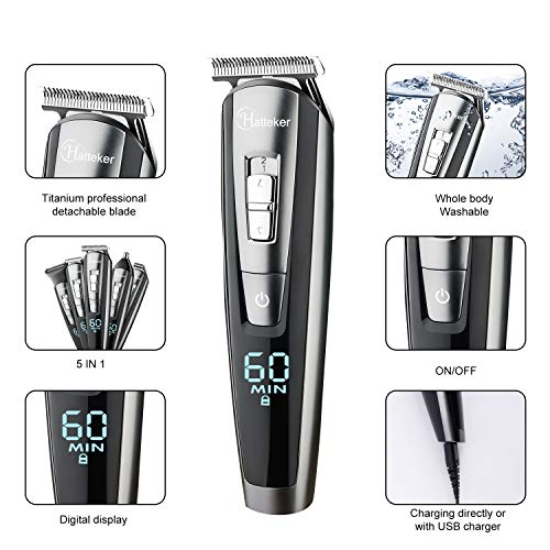 Hatteker Barbero Electrico Cortapelos Profesional Hombre Recortador Pelo Cortadora de Pelo Recargable Máquina de Afeitar Recortadora Barba y Precisión Impermeable 5 en 1