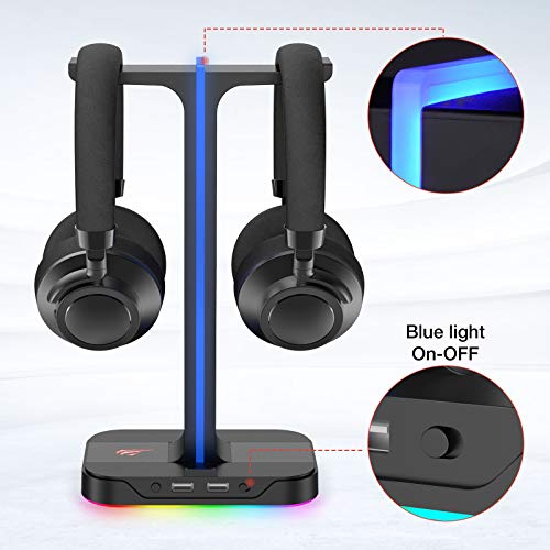 havit RGB Soporte de Cascos Gaming Dual con 2 Cargador USB,Soporte para Auriculares Gaming con 7 Modos de iluminación,para PC/Netbook/Gamer,Negr