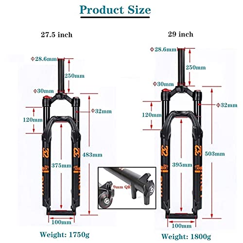 HCJGZ Horquilla De Bicicleta MTB De 1-1/8", Horquilla Delantera De Suspensión De Bicicleta De 27,5 29 Pulgadas, Bloqueo Remoto, Horquilla De Suspensión Neumática MTB, Recorrido De 120 Mm