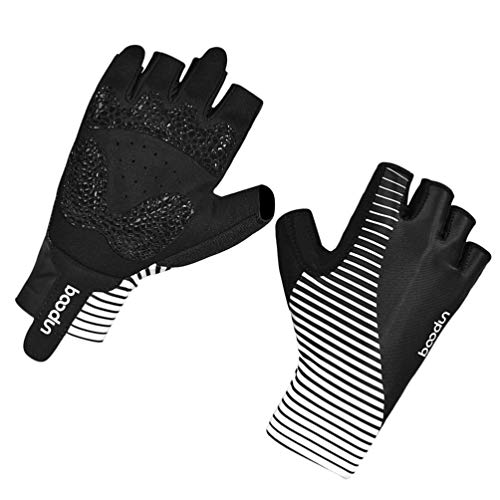 HEALLILY 1 par de Guantes de Ciclismo Guantes de Bicicleta de Montaña sin Dedos Medio Dedo Guantes de Moto para Hombres Mujeres Deportes de Conducción Negro Blanco Talla L