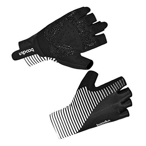 HEALLILY 1 par de Guantes de Ciclismo Guantes de Bicicleta de Montaña sin Dedos Medio Dedo Guantes de Moto para Hombres Mujeres Deportes de Conducción Negro Blanco Talla L