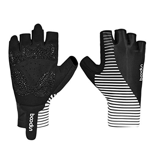 HEALLILY 1 par de Guantes de Ciclismo Guantes de Bicicleta de Montaña sin Dedos Medio Dedo Guantes de Moto para Hombres Mujeres Deportes de Conducción Negro Blanco Talla L